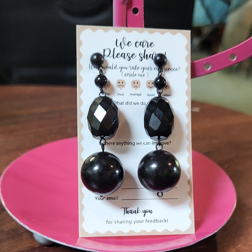 Chic Black Beaded Drop Earrings